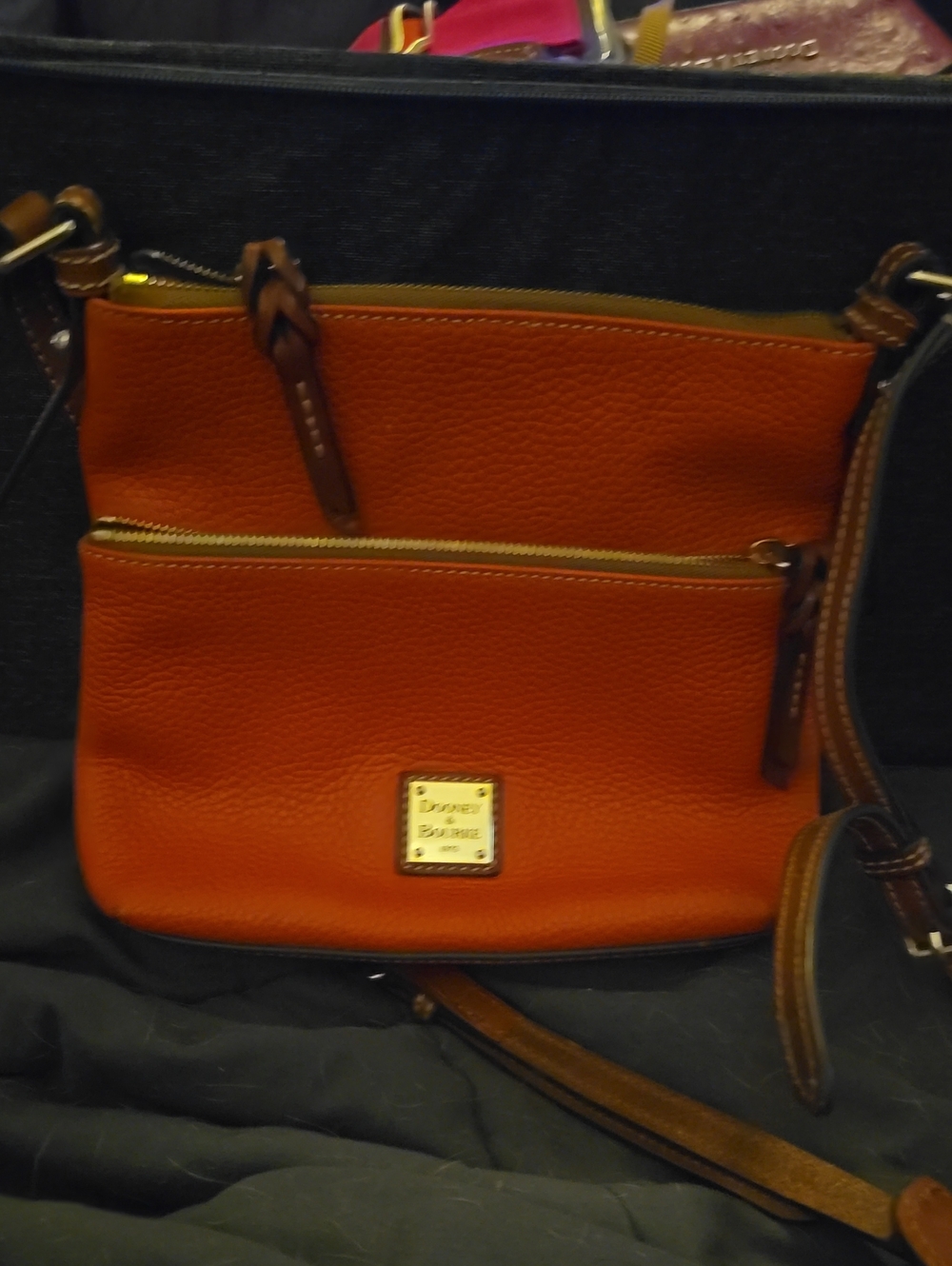Dooney & Bourke Orange Pebble Leather Crossbody with Gold Plate